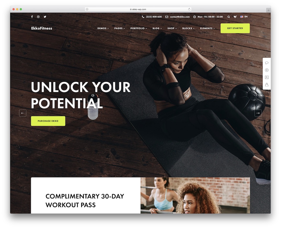 tema de fitness ekko wordpress