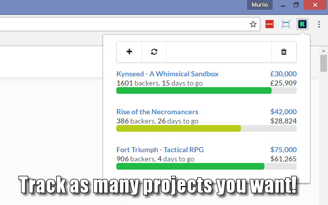 Kickstarter Tracker chrome extension