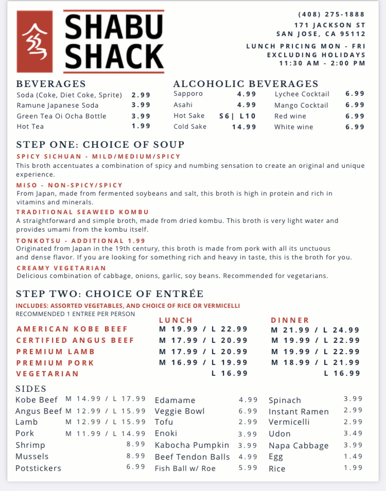 Shabu Shack gluten-free menu