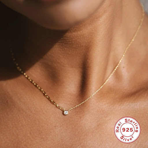 Title 2, S925 Sterling Silver Single Round Zircon Asymme...