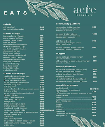 Acre Bengaluru menu 