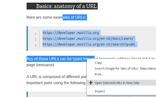 Open Selected URLs In New Tabs Context Menu