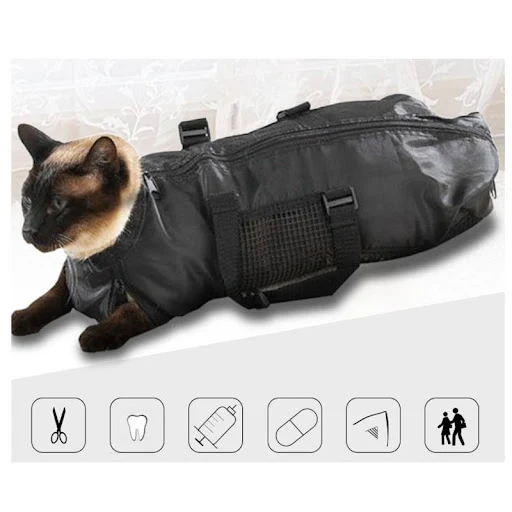Mesh Cats Grooming Bathing Bag Pet Restraint Bag Bite Restraint Anti Scratch Washing Shower Bath Bag For Claw Nail Trimm