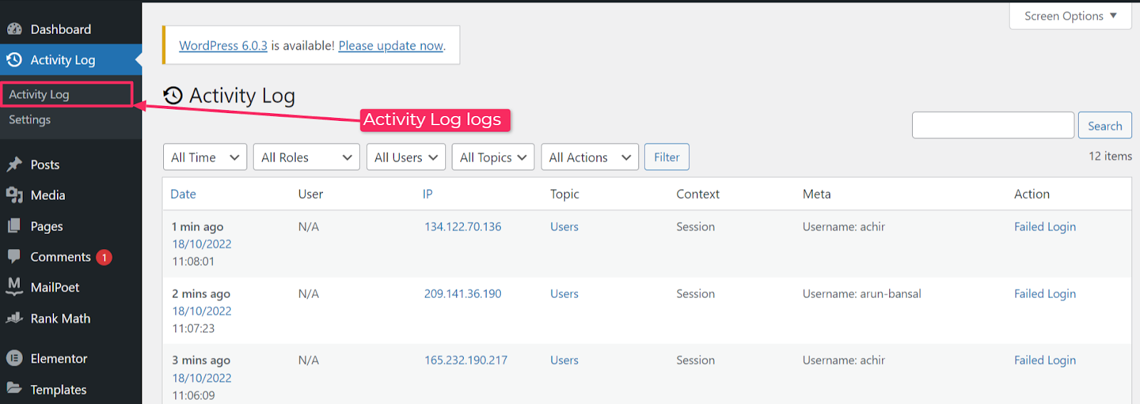 Create a WordPress Activity Log