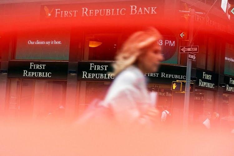 A person walks near a First Republic Bank branch in New York, the US, April 28 2023. Picture: EDUARDO MUNOZ/REUTERS