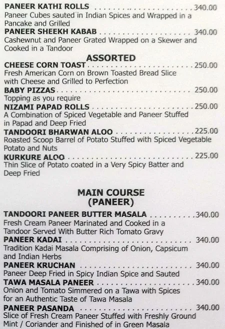 Golden Wheel menu 