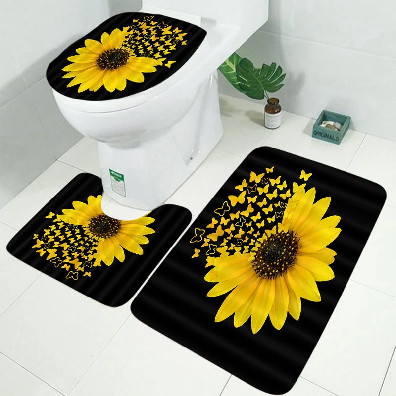 Tenda doccia in poliestere impermeabile girasole, stampa digitale ad alta definizione, perfetta per hotel e e-commerce cross-border.