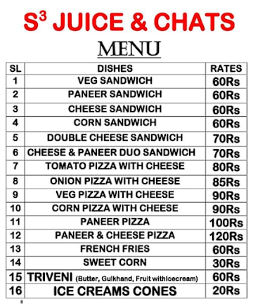 S3 Juice And Chats menu 