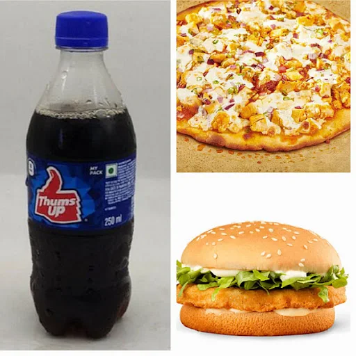 Chicken Pizza [Medium 6 Slice ]+ Chicken Burger+ Cold Drink250Ml