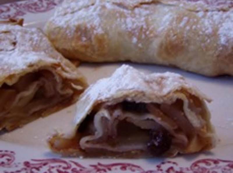 This Is An Actual Photo Of My Apple Pineapple Strudel.  I Made The Mistake Of Bringing It To A Party And Now Every Time I'm Invited To A Party, The Host Asks Me To Bring My Strudel.  Lol