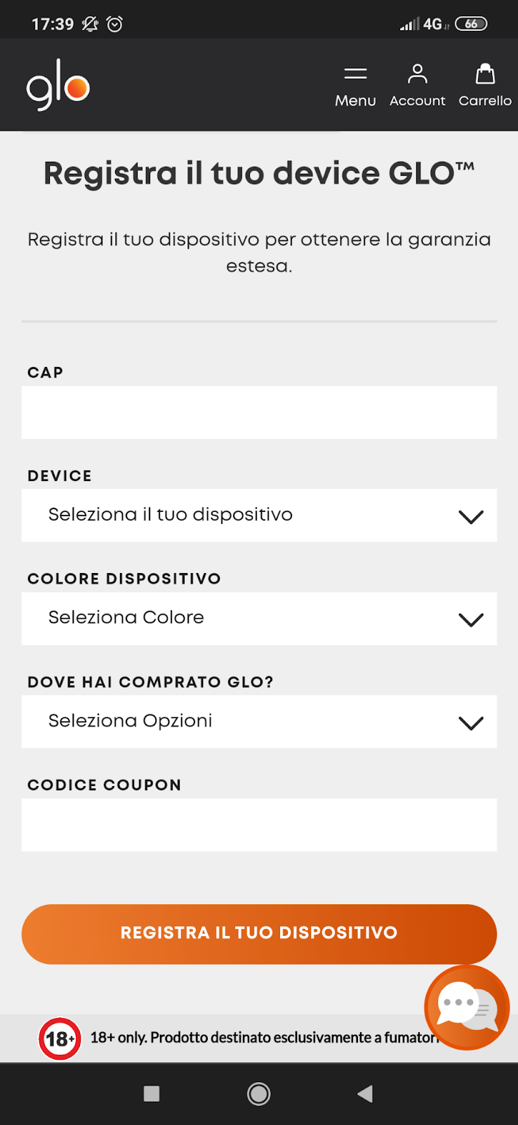 Bonus glo: registrazione device