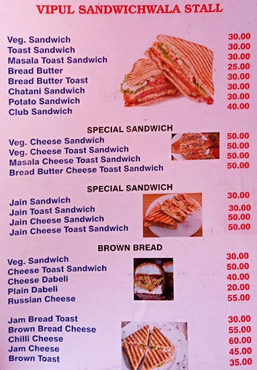 Vipul Sandwichwala Stall menu 