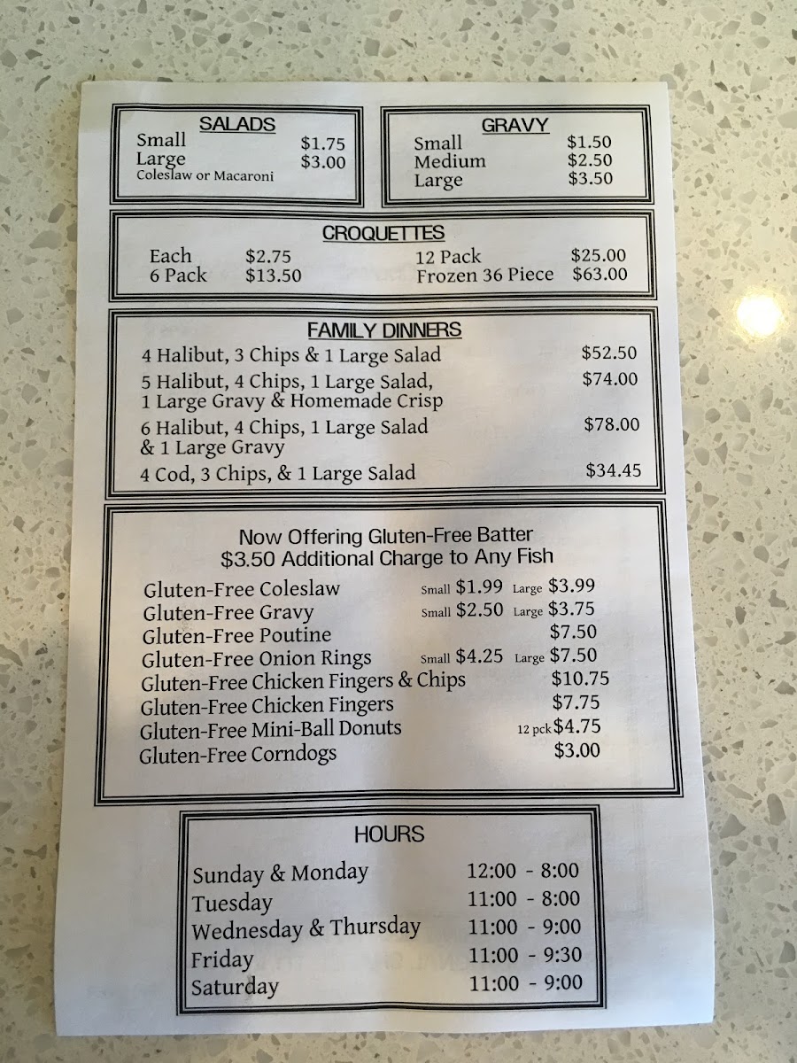 Schooner Fish & Chips gluten-free menu