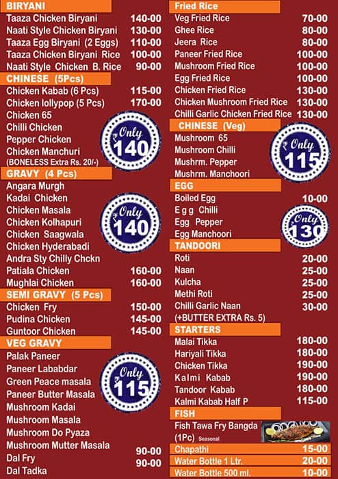 Taaza Biryani menu 