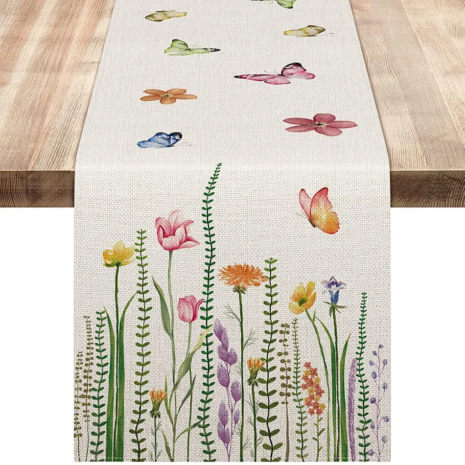 Linnen tafelloper pastorale bloemen eetkamerdecoratie tafelkleed voor een elegante eettafel en bijzondere gelegenheden