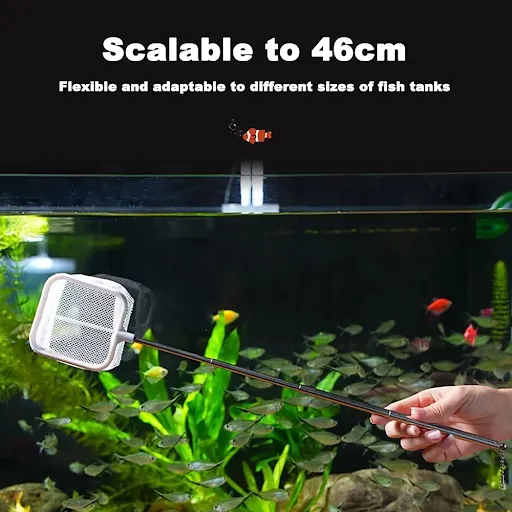 Aquarium Square Fishing Net With Suction Cup Extendable Long Handle Fishing Gear For Catching Fish Shrimp Tank Clean Sup