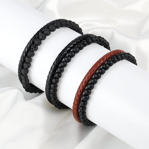 Title 5, Titanium Steel Leather Rope Bracelet String Bea...