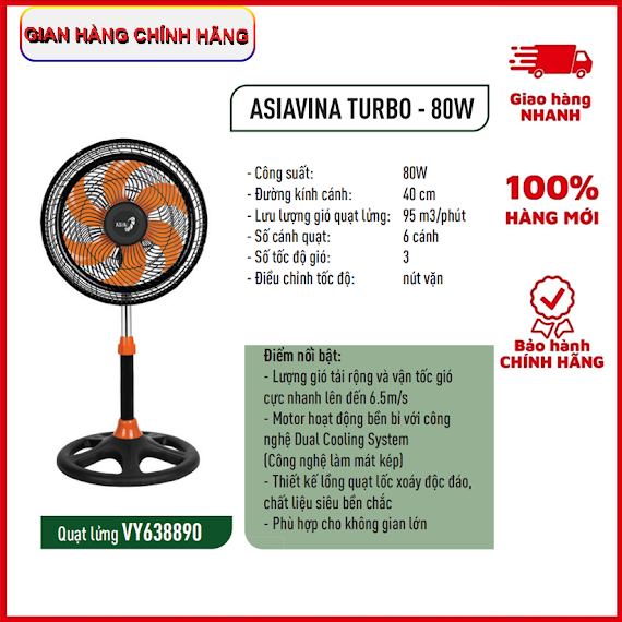 Quạt Lửng Asia Vina Turbo 80W 6 Cánh Vy638890 - Hàng Chính Hãng