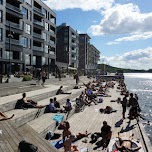 people tanning at sorenga district in Oslo in Oslo, Norway 