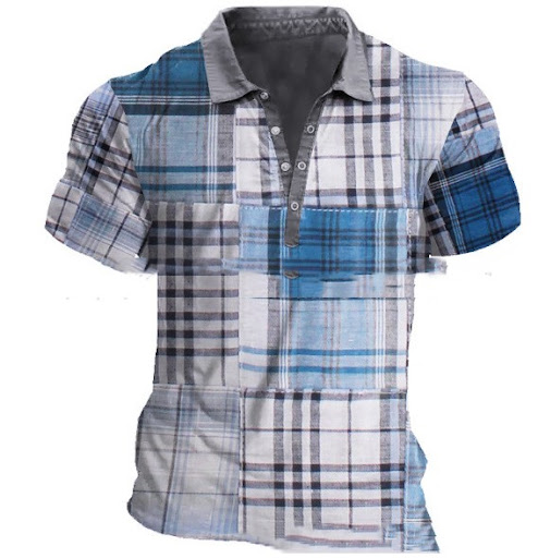 Title 2, Short Sleeve Polo Shirt Plaid Printing Casual f...