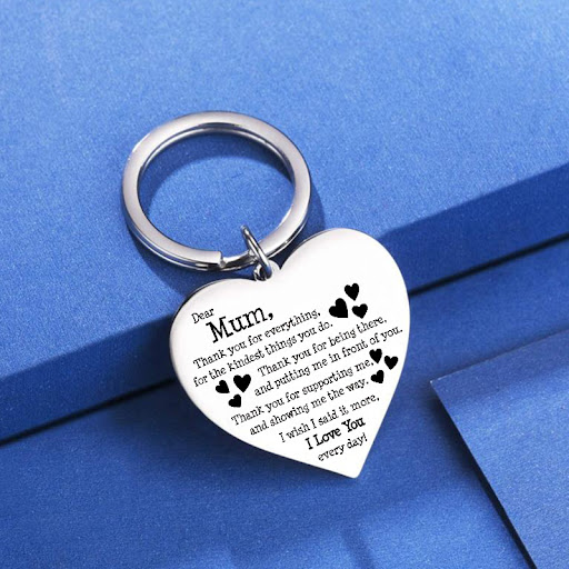 Title 3, Stainless Steel Peach Heart Keychain Mothers D...