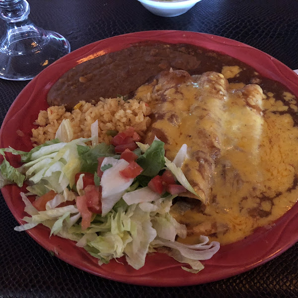 Tri enchiladas chicken, cheese, beef