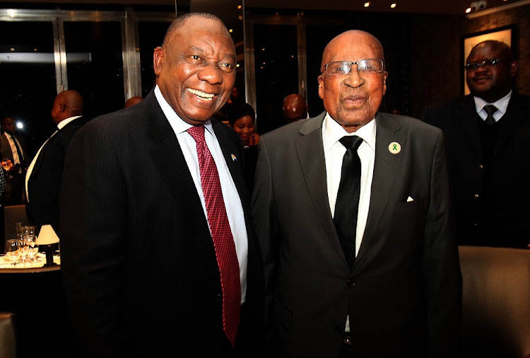 President Cyril Ramaphosa and struggle stalwart Andrew Mlangeni celebrating Mlangeni’s 93rd birthday on Wednesday evening in Sandton, Johannesburg.