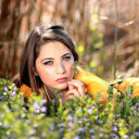 Girl and flower garden