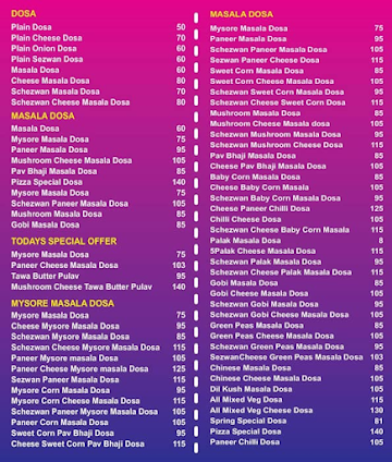 99Verity Dosa menu 