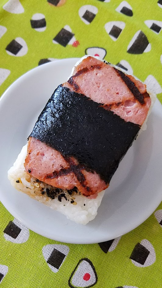 Musubi in Portland, Artisanal Spam musubi, they make their own version of SPAM so instead of the can they use their own pork shoulder, uncured ham, salt and garlic and housemade teriyaki glaze.