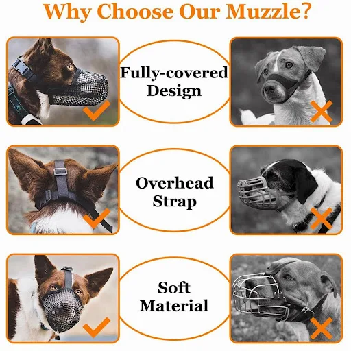 Dog Muzzle, Soft Mesh Covered Muzzles Poisoned Bait Protection With Adjustable Straps, Prevent Biting Chewing And Licki
