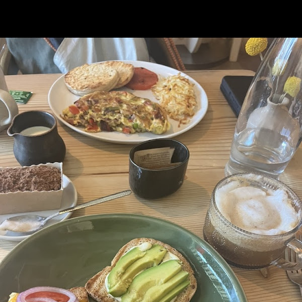 GF breakfast sandwich with a GF crumb cake