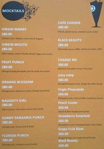 Mayaa Lounge menu 