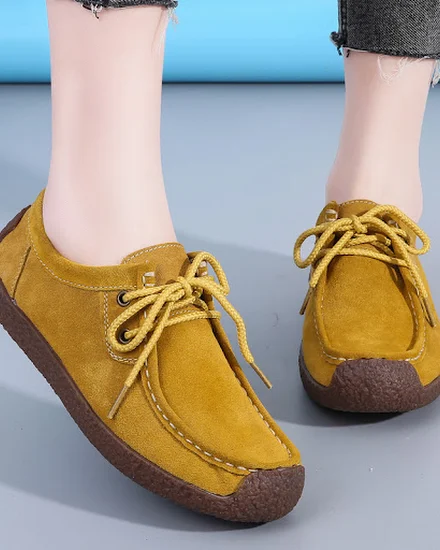 2024 New Suede Leather Women Casual Shoes Flats Sneakers ... - 0