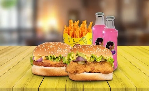 Big Crispy Chicken + American Grilled Chicken + Dilli 6 Fries Large + 2 Gulabo (Pink Lemonade)