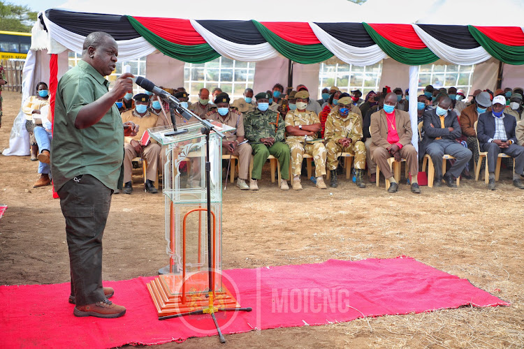 Interior CS Fred Matiang'i during a security meeting in Naibor, Laikipia, county on July 28, 2021