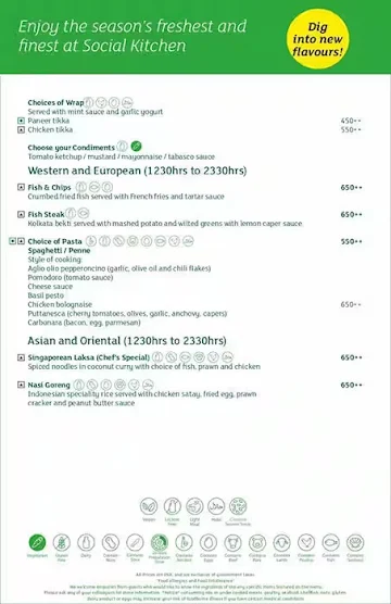 Social Kitchen - Holiday Inn menu 