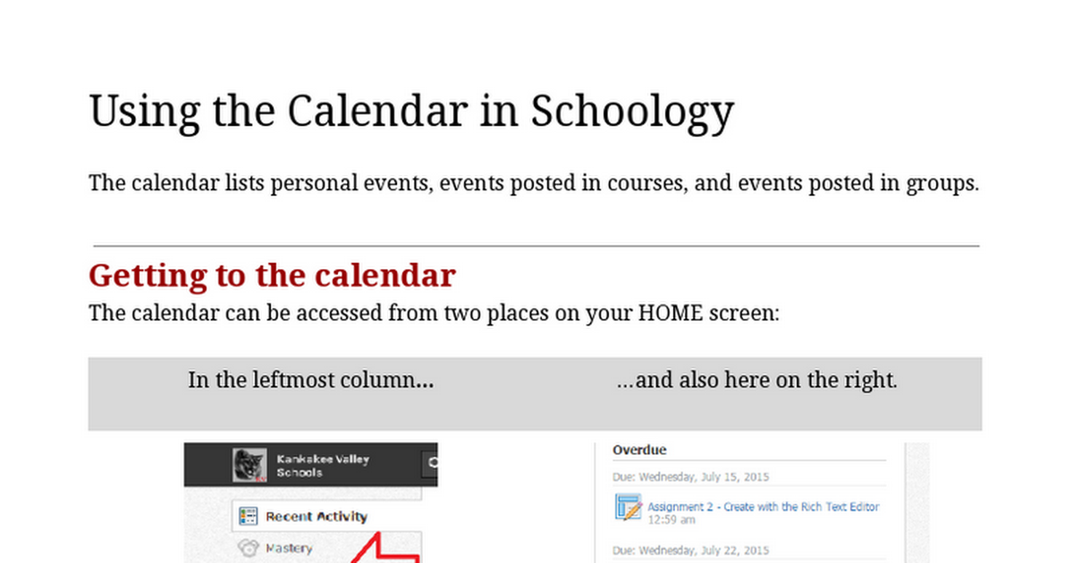 Using the Calendar in Schoology