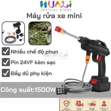 Máy Rửa Xe Mini Cầm Tay Dùng Pin Công Xuất 1500W Cực Mạnh, Tưới Cây, Vệ Sinh Nhà Cửa Cực Kì Hiệu Quả