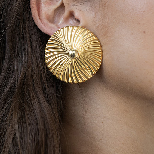 Title 3, Stainless steel high-profile flower earrings, a...