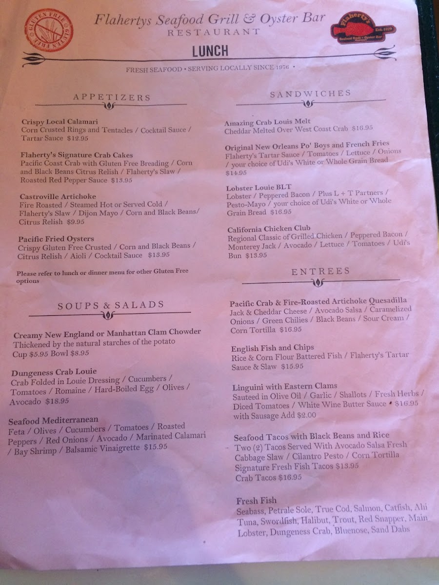 This is JUST the gf lunch menu- the waiter assured me that he could make anything on the regular menu gf as well!