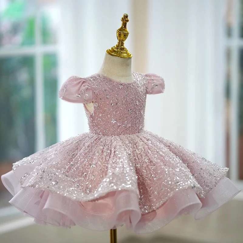 Vestido de princesa de aniversário com lantejoulas para meninas, um brilho encantador para a festa e celebrar o dia especial!