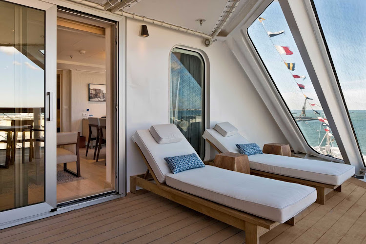 The Explorer Suite veranda offers personal lounges and space to relax during your Viking Star cruise.