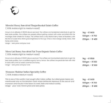 Home Blend Coffee Roasters menu 