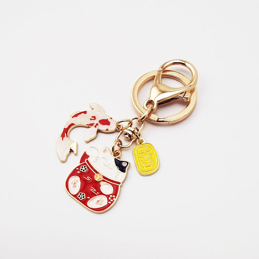 Title 2, Japanese Style Fortune Cat Keychain Koi Car Key...