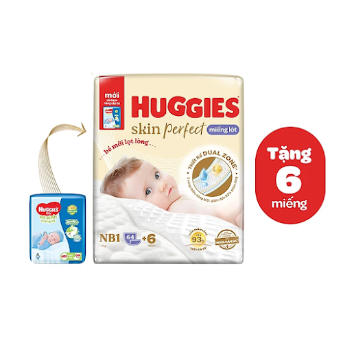 Miếng lót sơ sinh Huggies Skin Perfect NB1 64 miếng + Tặng 6 miếng NB1