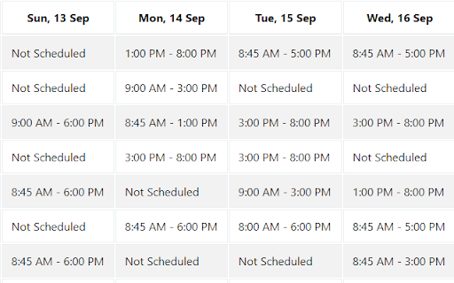 Zenoti Weekly Schedule Viewer