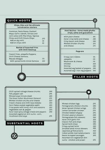 Hoot Brewery & Cafe menu 