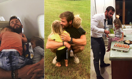 <b>Chris Hemsworth</b> là ông bố tuyệt vời khi luôn dành nhiều thời gian chăm sóc con cái.