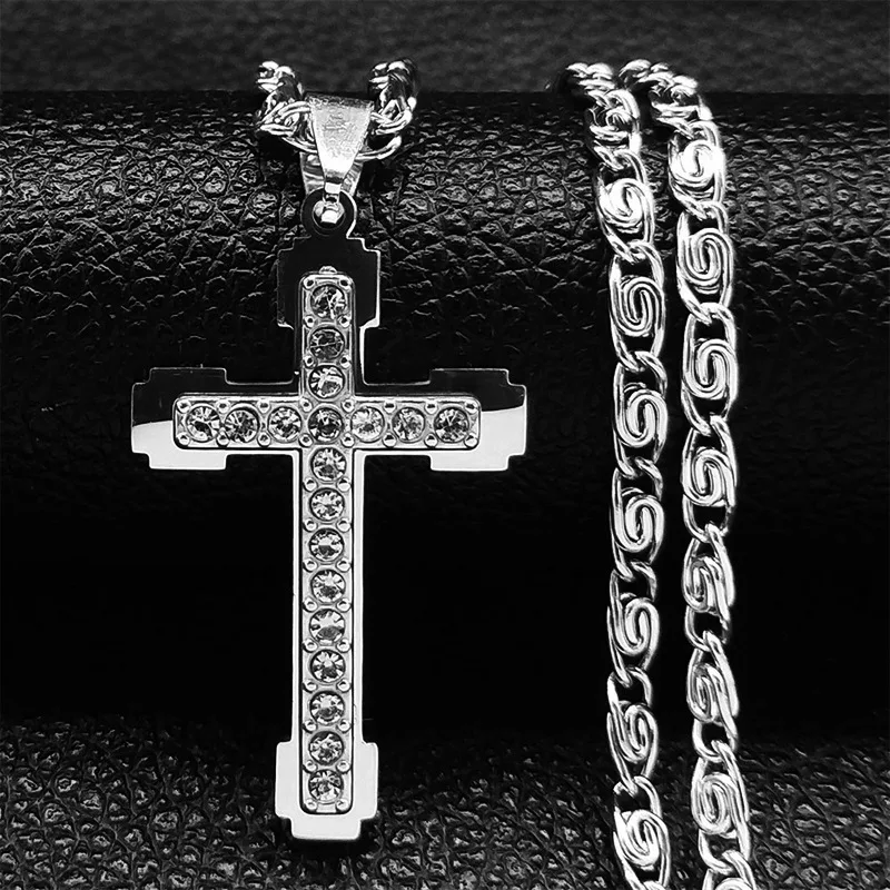 Collier Croix en Acier Inoxydable avec Diamants, Chaîne de Clavicule, Design Spécial, Bijou de Luxe